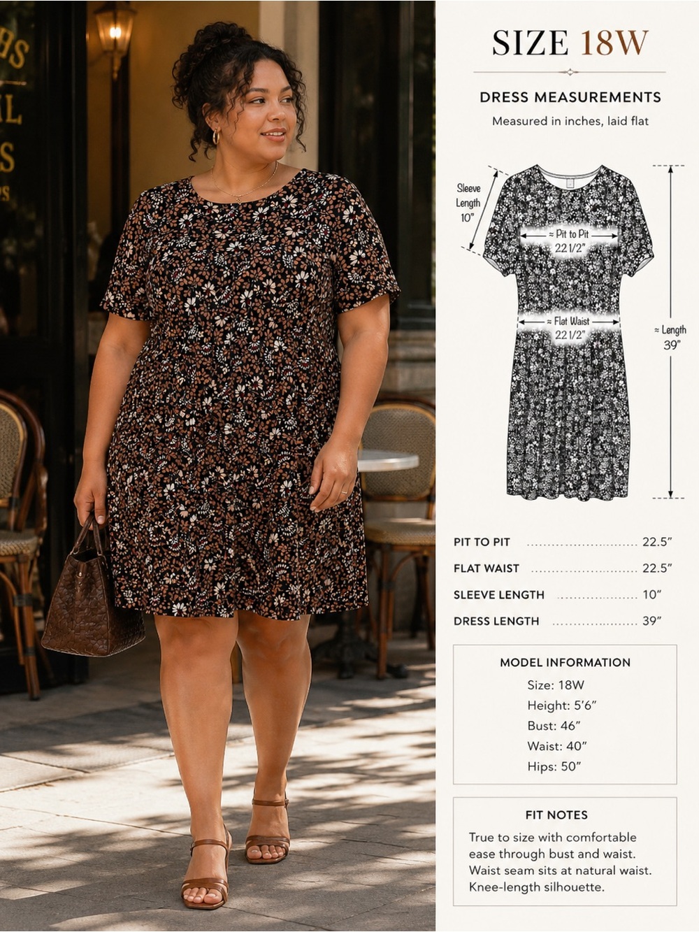 Lands' End Floral Shift Midi Dress Short Sleeve Pockets Stretch Plus Size 18W